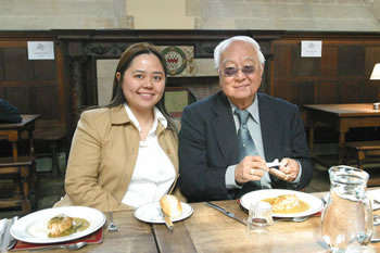 Master and student - Grandmaster Yap and Angela enjoy lunchtime in the halls