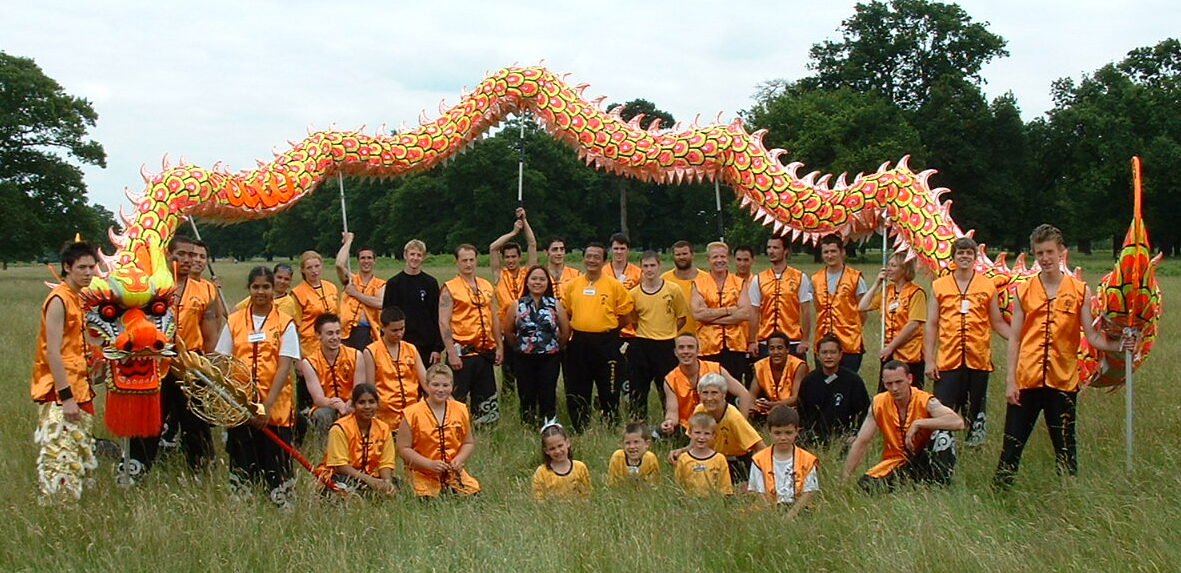 Grandmaster Tan, Master Iain Armstrong, Master Angela Ang and the Nam Yang Dragon dance team that performed for Her Royal Highness The Queen