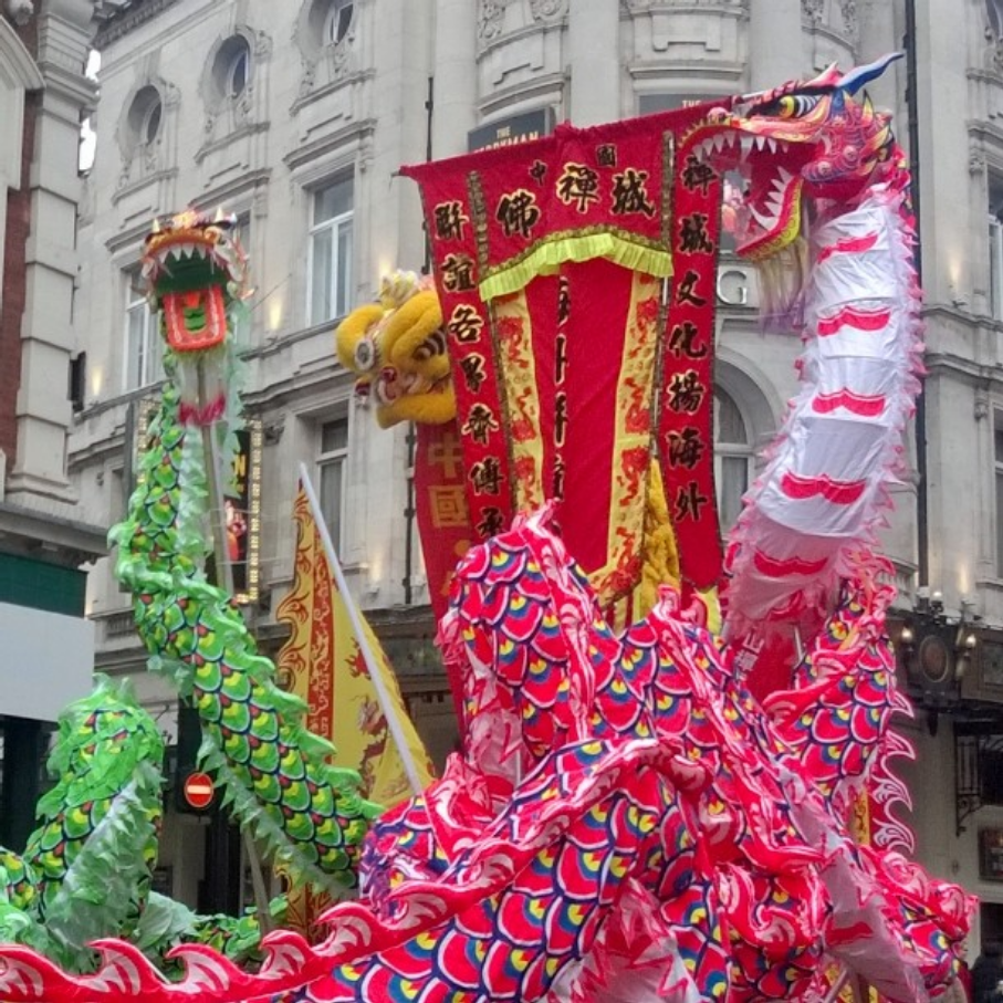 Chinese dragon and lions