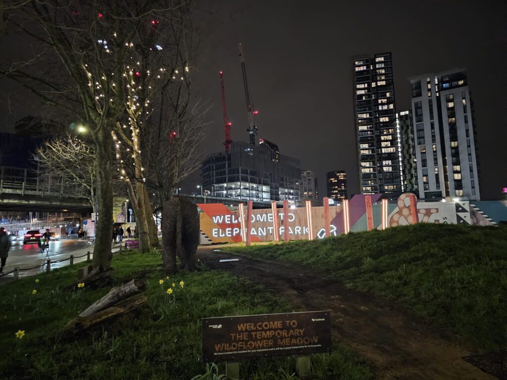 Elephant Park, London at night