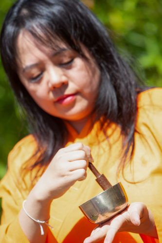 The sacred space is then filled with good qi using the resonant tones of the singing bowls